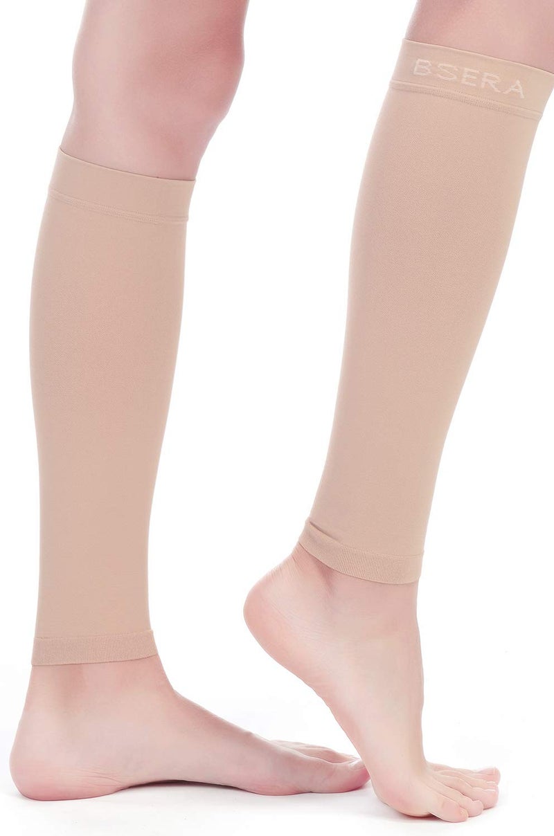 BSERA Calf Compression Sleeve Women, 2 Pairs 15-20mmHg Calf Support Footless Compression Socks Stockings for Shin Splints, Varicose Veins, Recovery (Nude/Skin, X-Large) - Image 4
